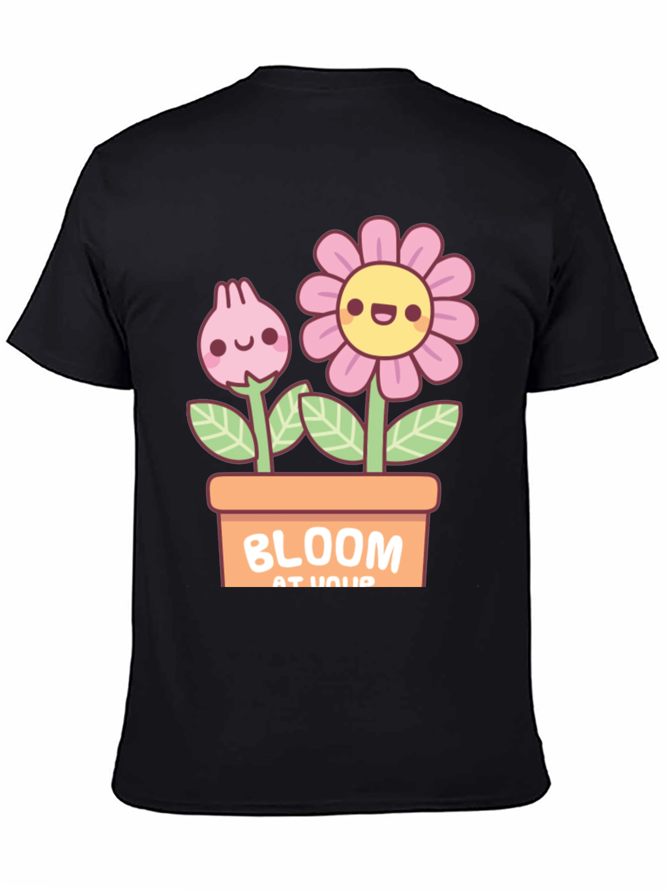 Cute Bloom At Your Potted Flowers Black T-Shirt