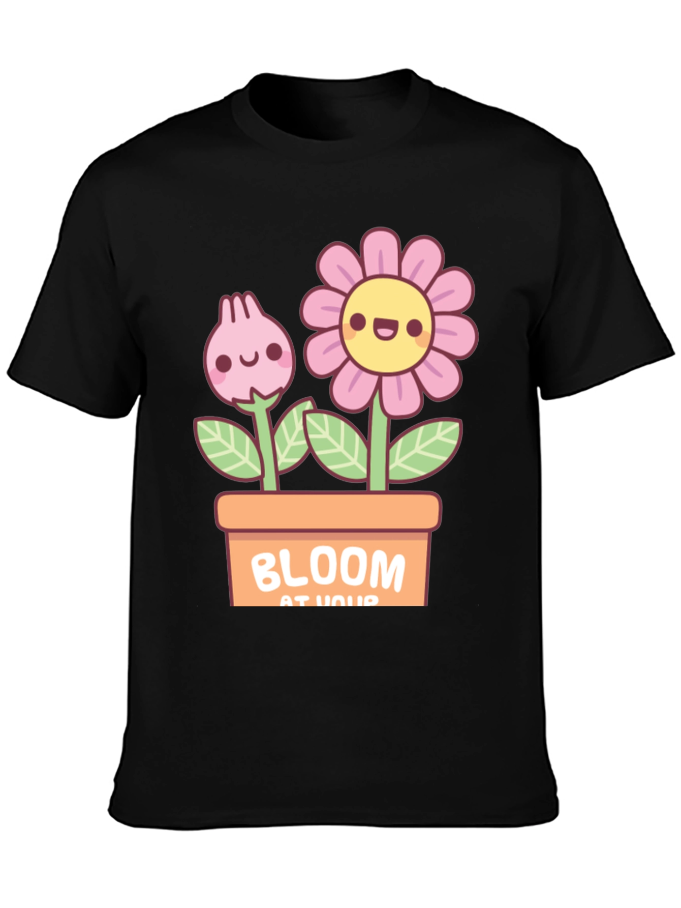 Cute Bloom At Your Potted Flowers Black T-Shirt
