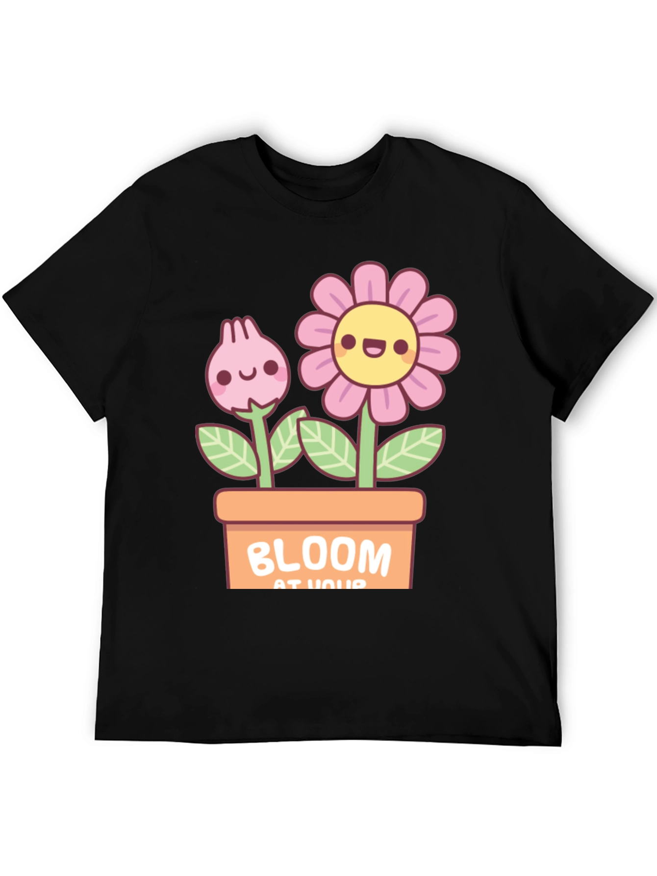 Cute Bloom At Your Potted Flowers Black T-Shirt