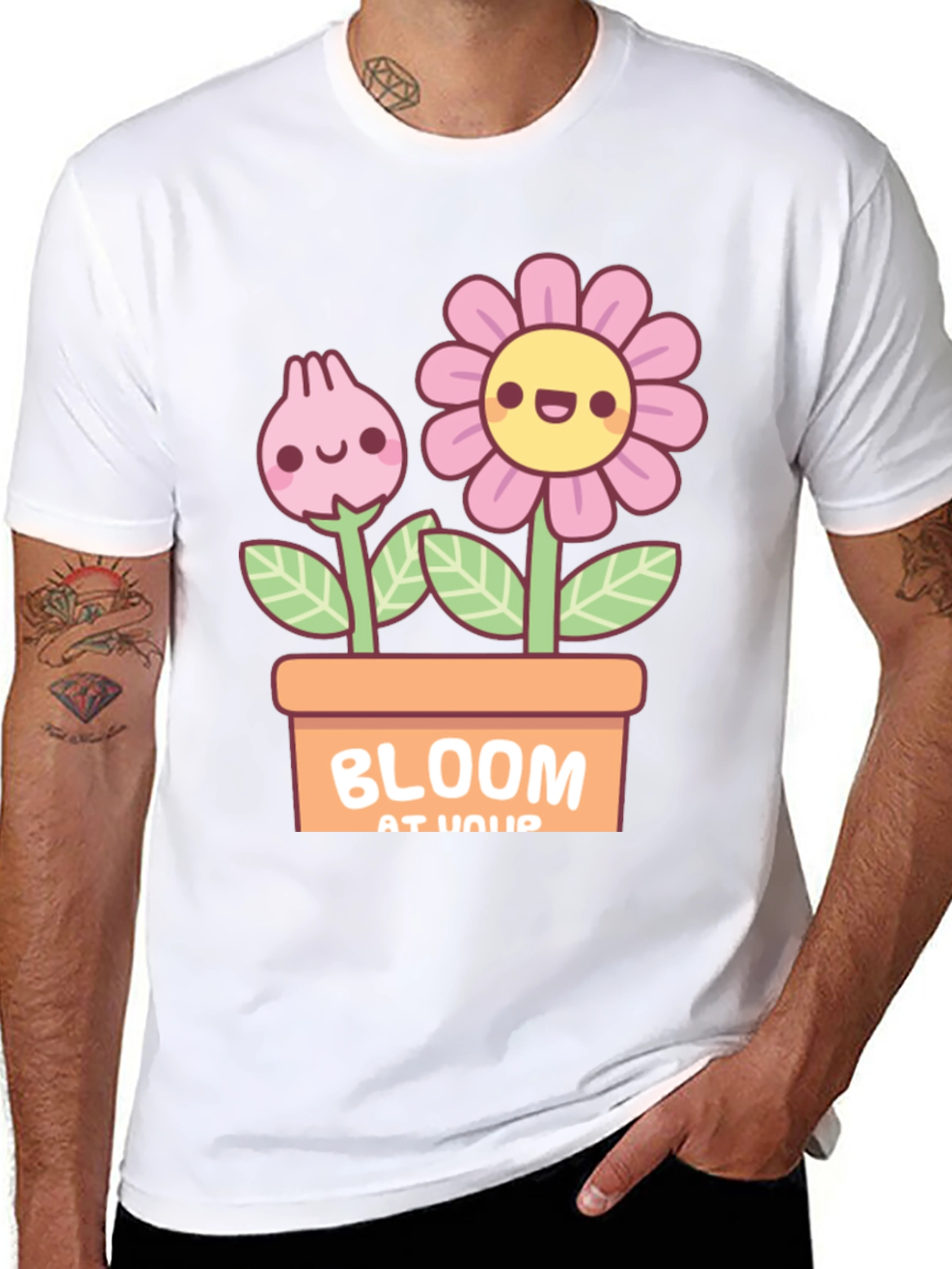 Cute Bloom At Your Potted Flowers Black T-Shirt