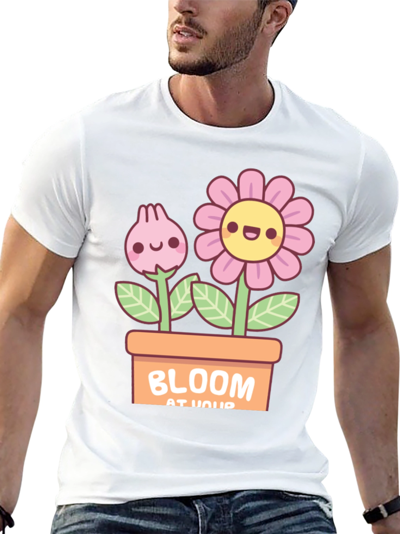 Cute Bloom At Your Potted Flowers Black T-Shirt