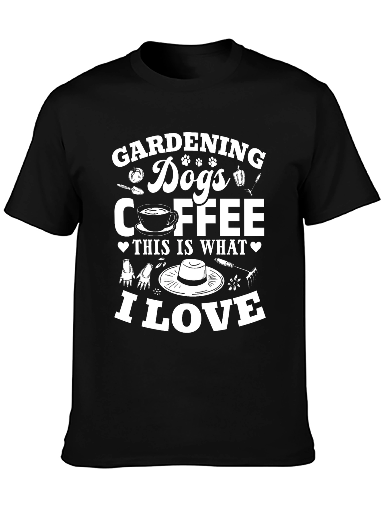 Gardening Dogs Coffee Mens Black Graphic T-Shirt