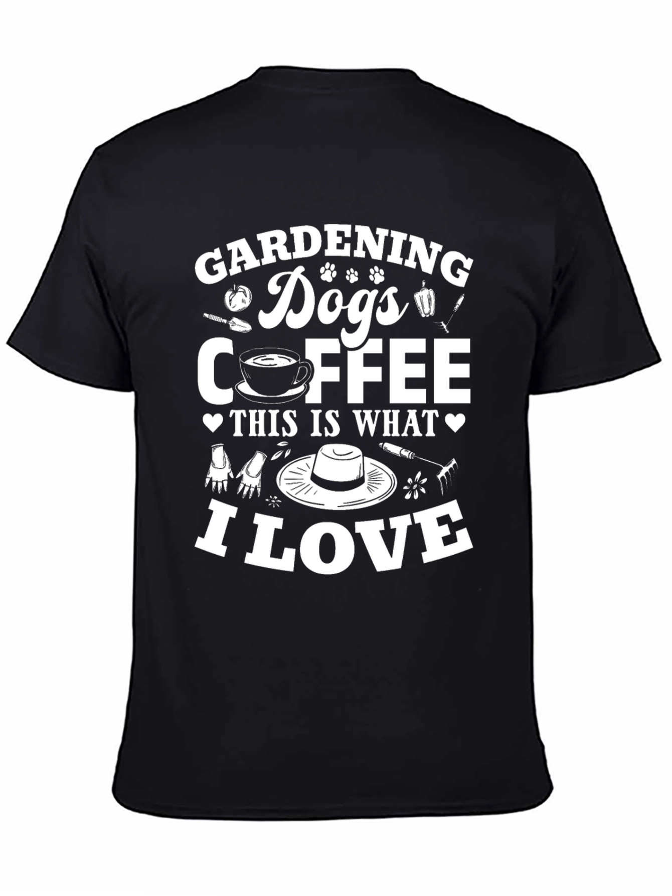 Gardening Dogs Coffee Mens Black Graphic T-Shirt