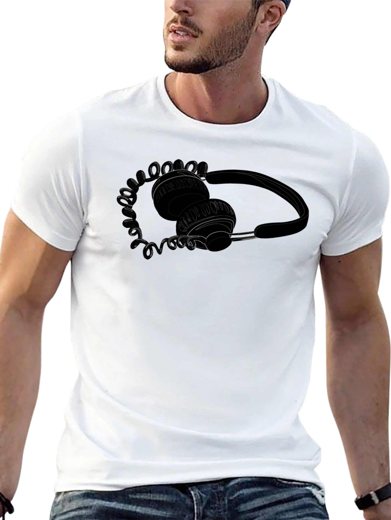 Headphone Graphic Tee - Stylish Black T-Shirt