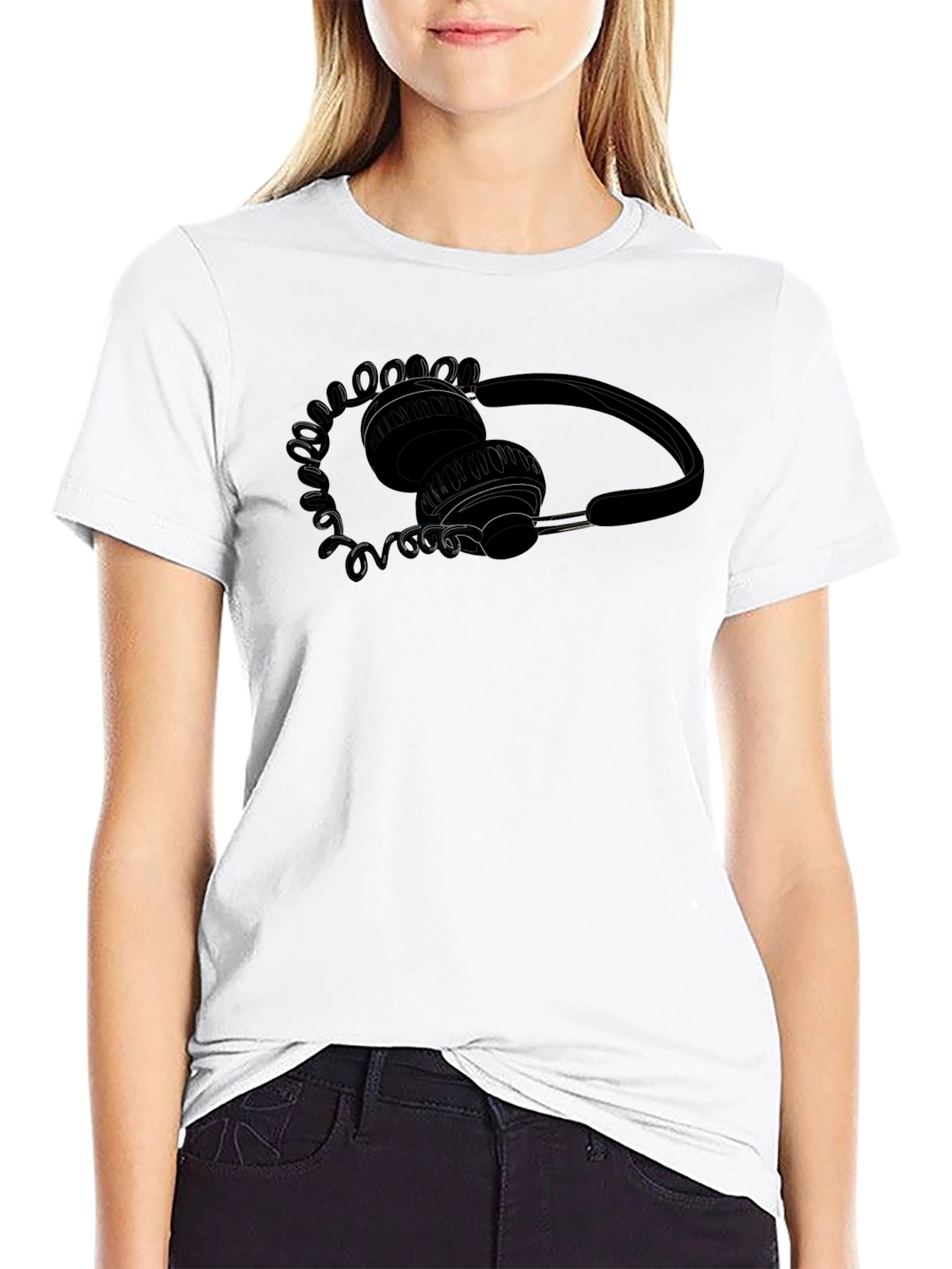 Headphone Graphic Tee - Stylish Black T-Shirt