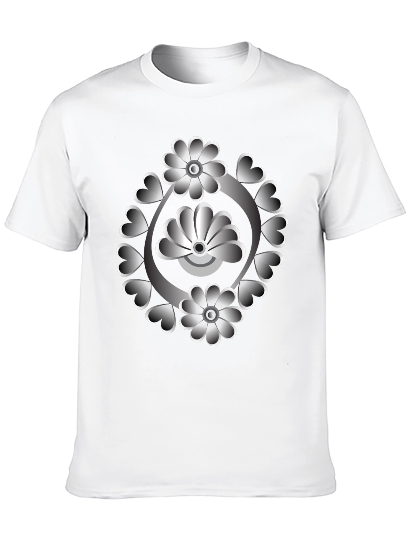 Floral Heart Design Black T-Shirt