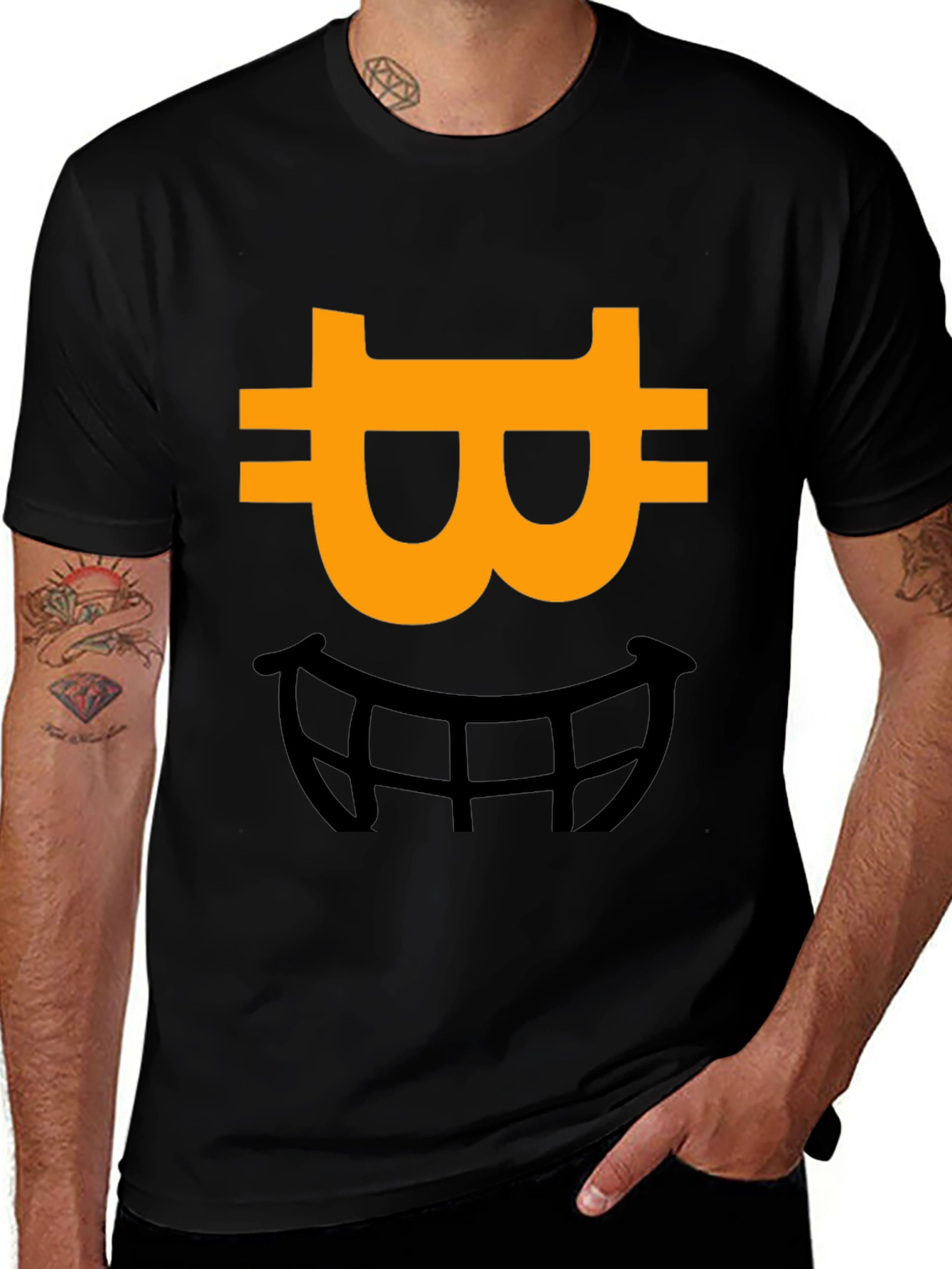 Bitcoin Smile Graphic Tee - Black Cotton Blend