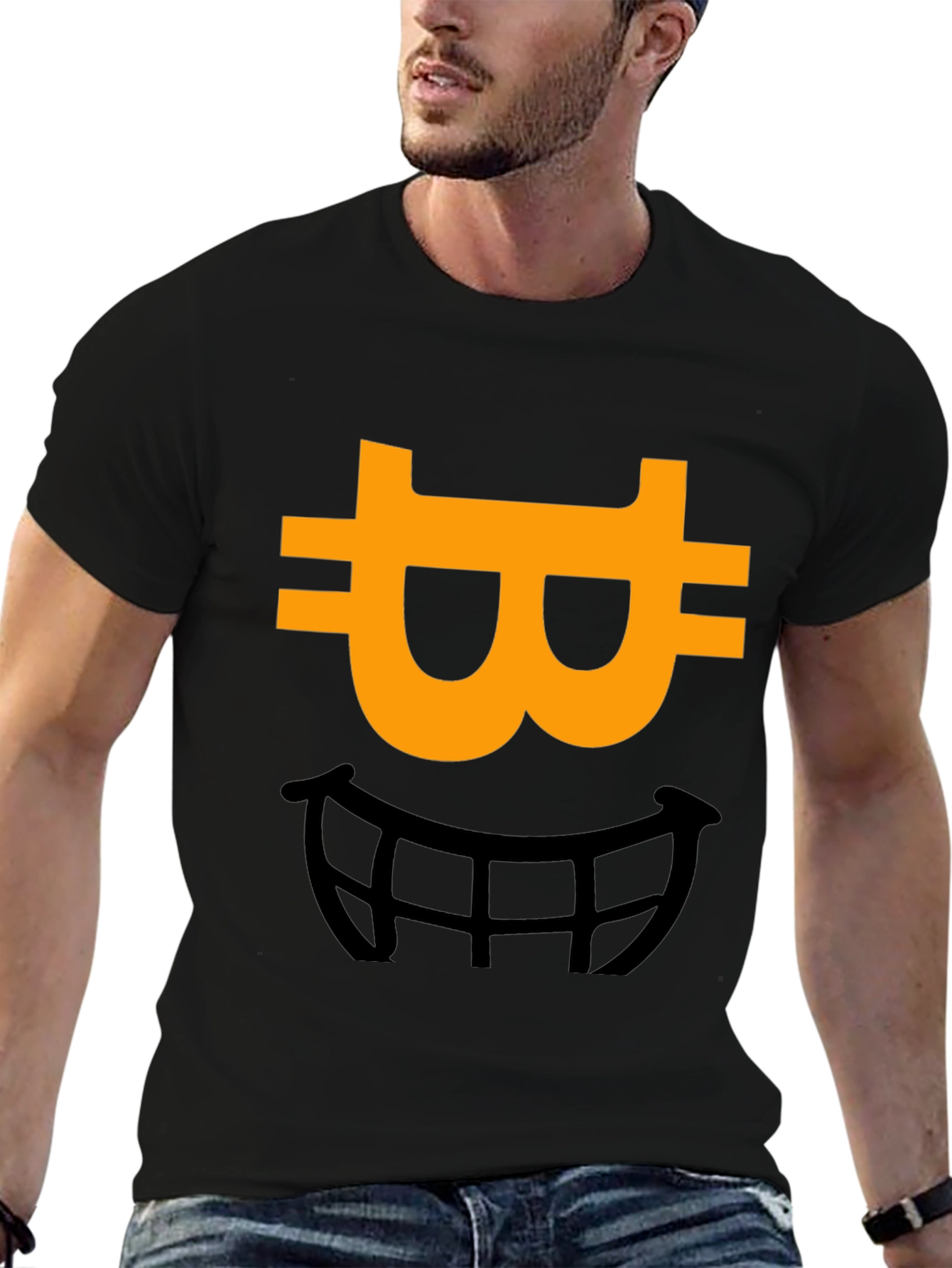 Bitcoin Smile Graphic Tee - Black Cotton Blend