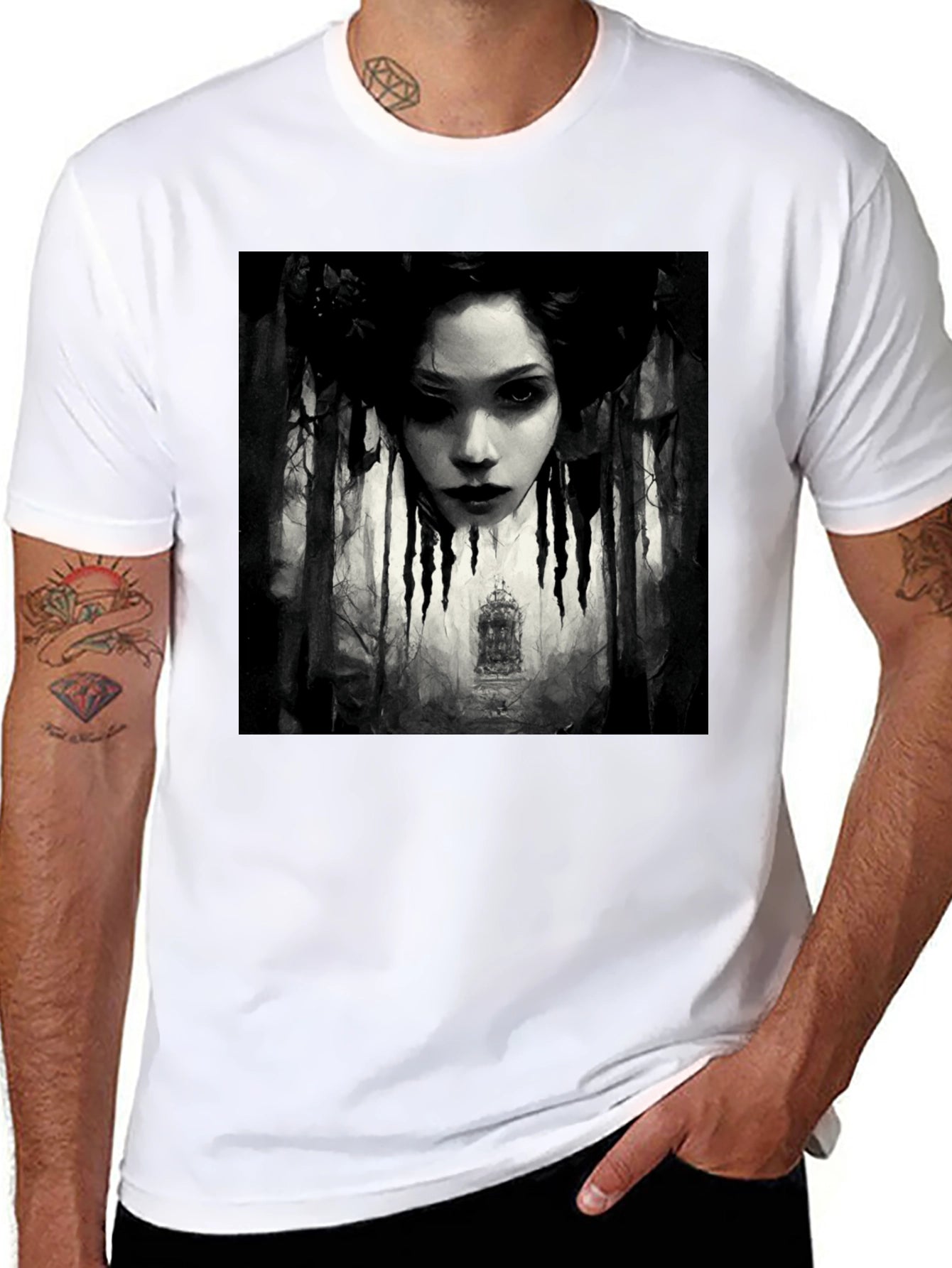 Gothic Portrait Graphic Tee - Black