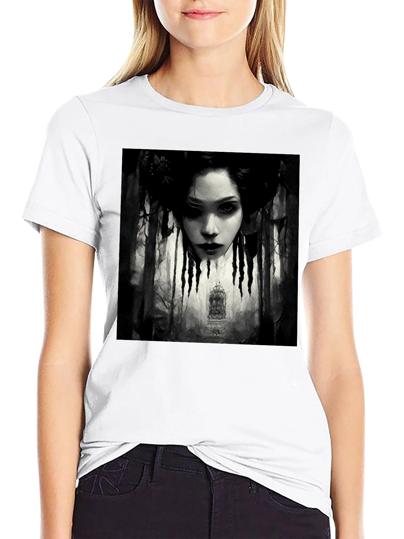 Gothic Portrait Graphic Tee - Black