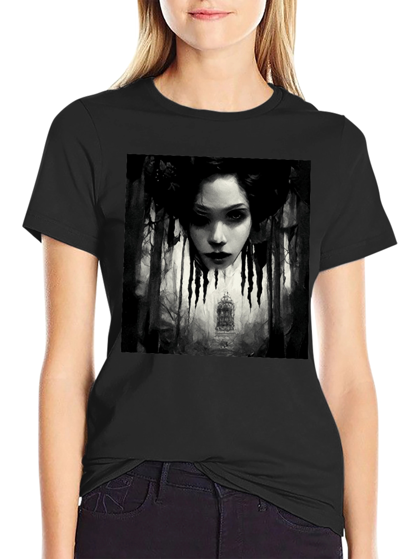 Gothic Portrait Graphic Tee - Black