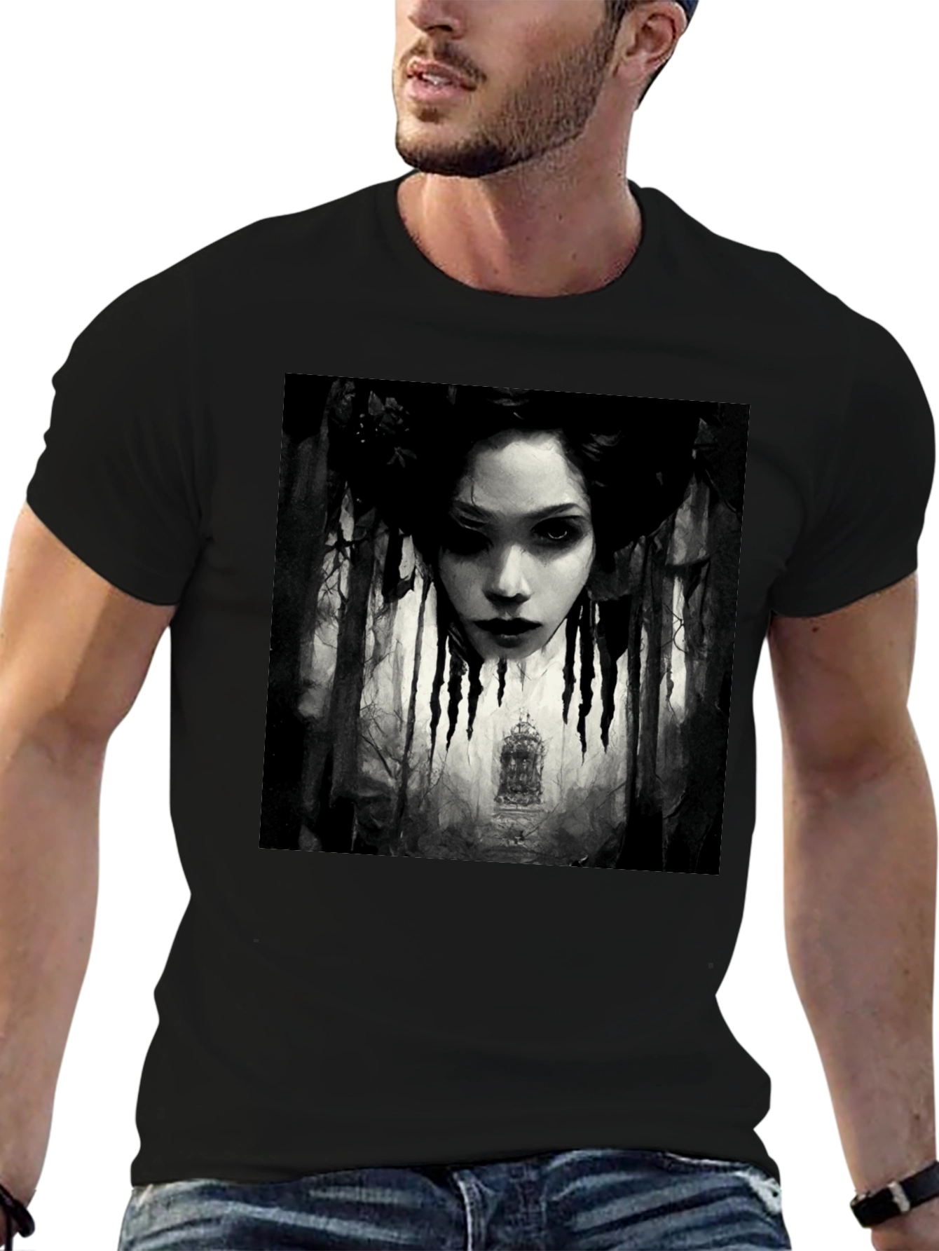 Gothic Portrait Graphic Tee - Black