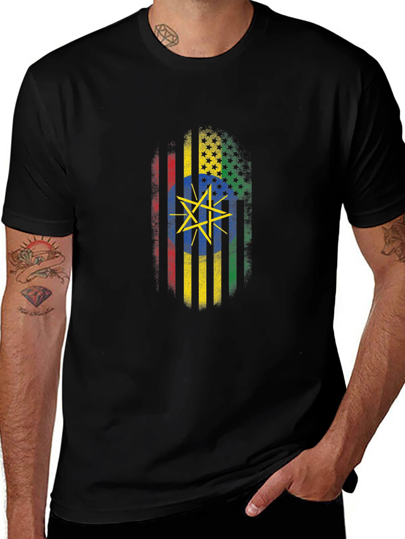 Ethiopian American Flag Graphic T-Shirt