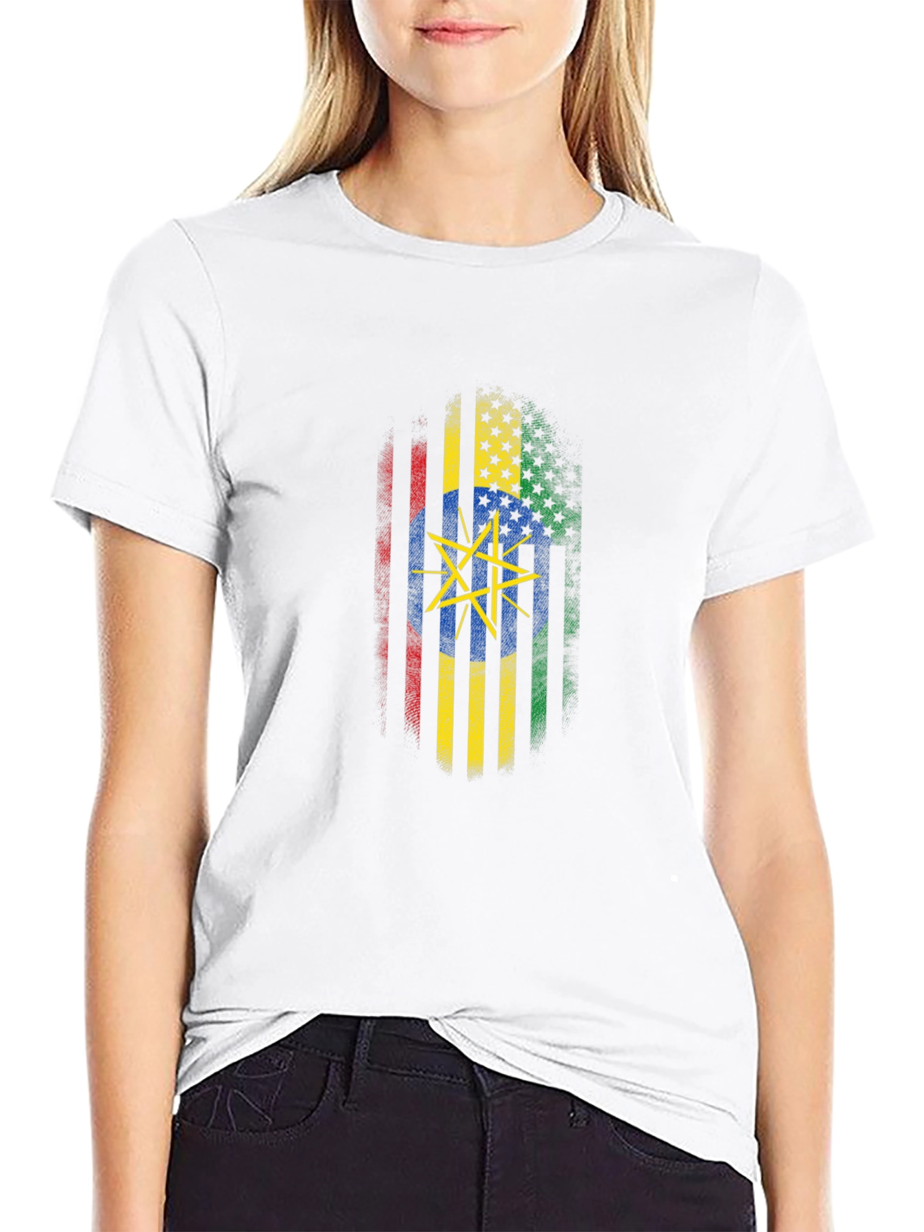 Ethiopian American Flag Graphic T-Shirt