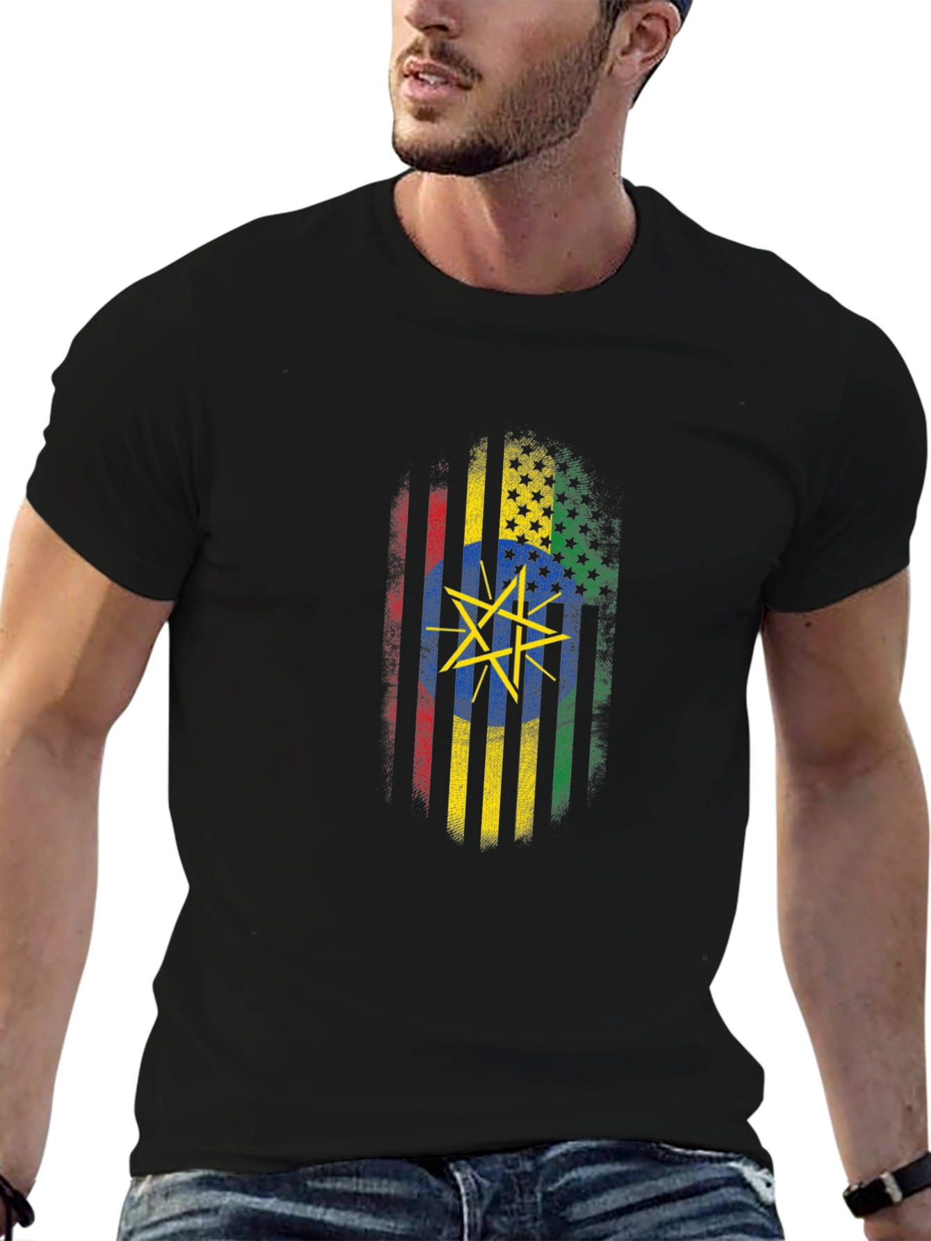 Ethiopian American Flag Graphic T-Shirt
