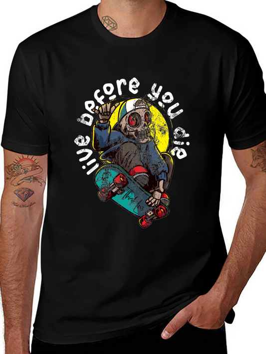 Skater Skeleton Graphic Tee - Live Before You Die!