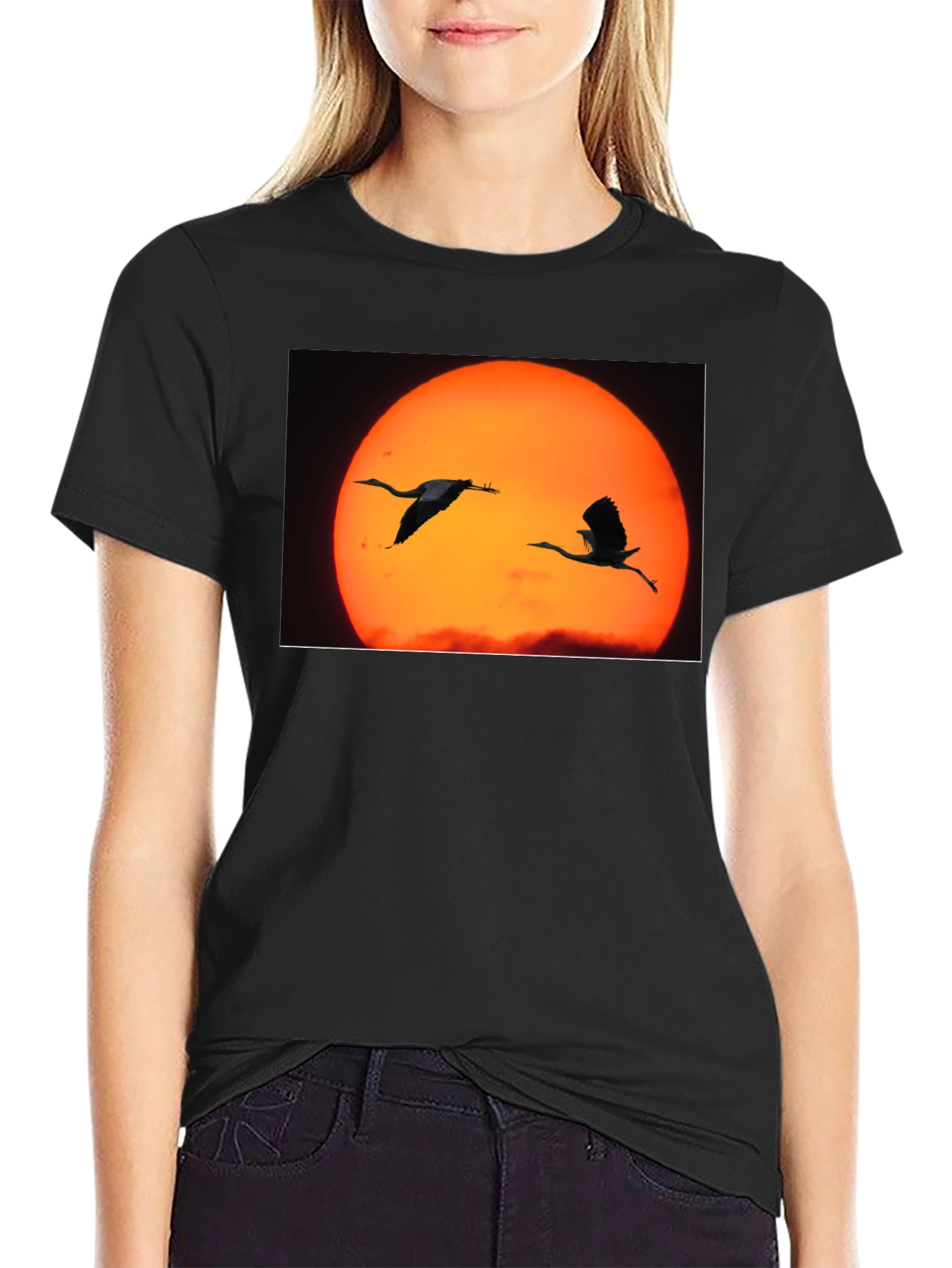 Sunset Birds Black T-Shirt