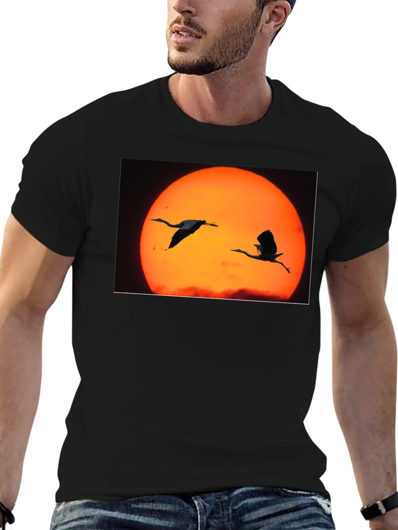 Sunset Birds Black T-Shirt