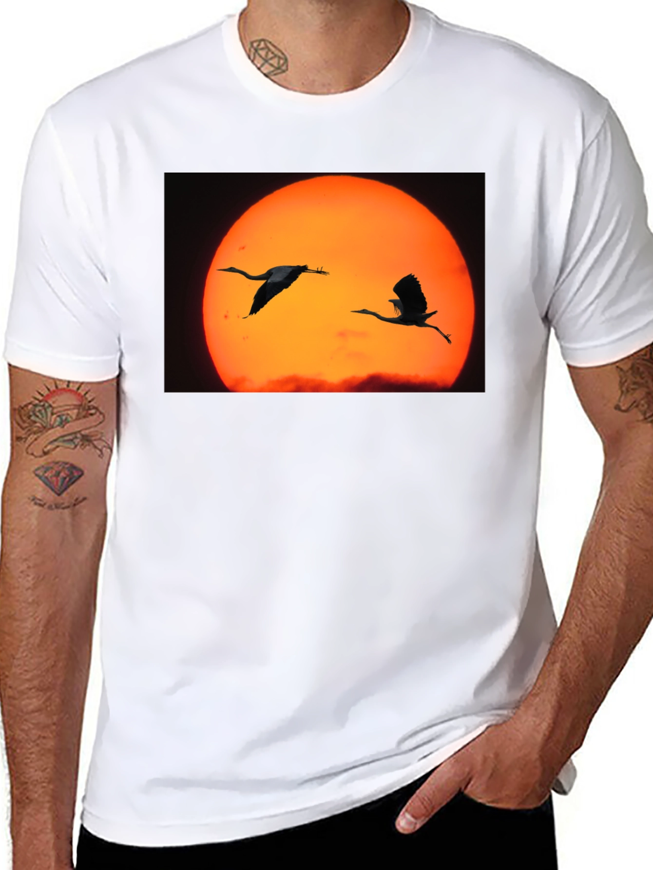 Sunset Birds Black T-Shirt