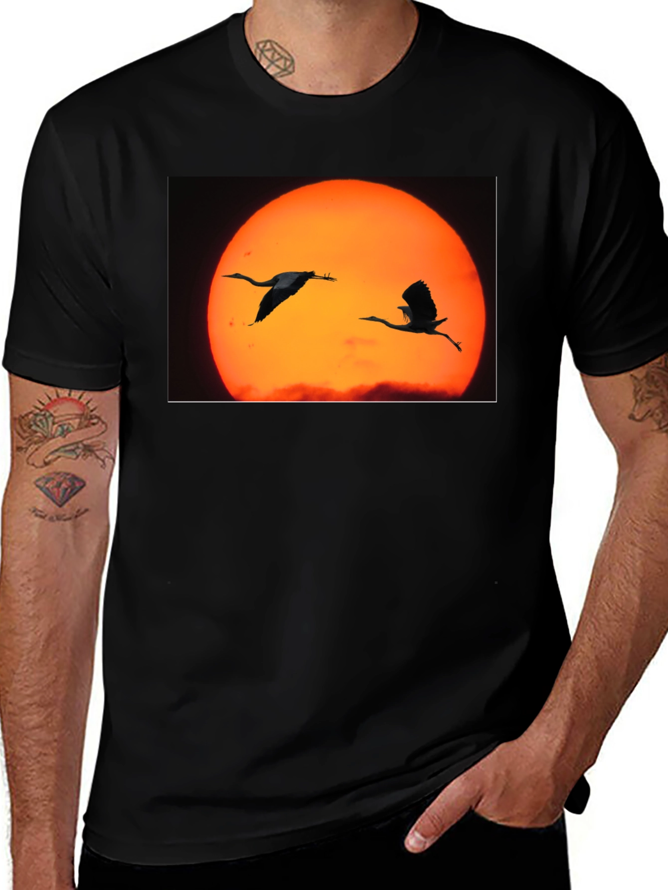 Sunset Birds Black T-Shirt