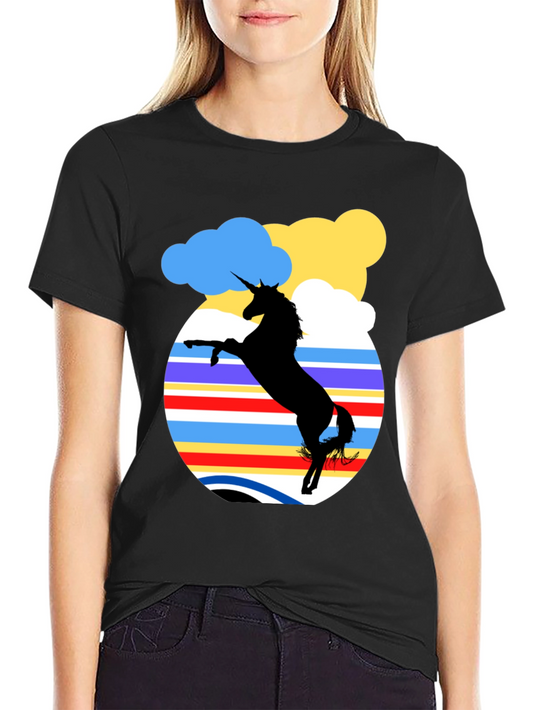 Unicorn Silhouette T-Shirt - Retro Stripe Design