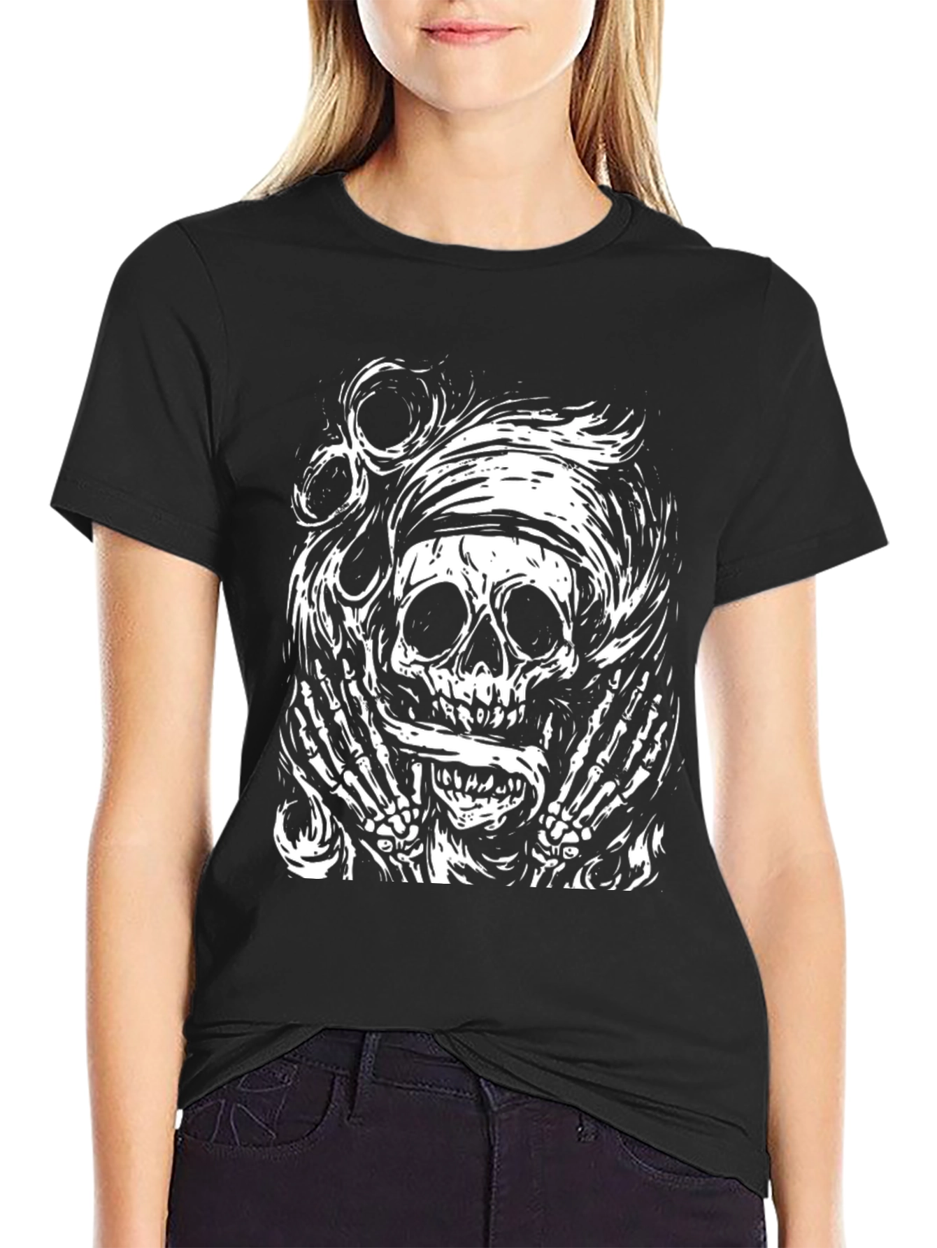 Skull Graphic Tee - Black Cotton T-Shirt