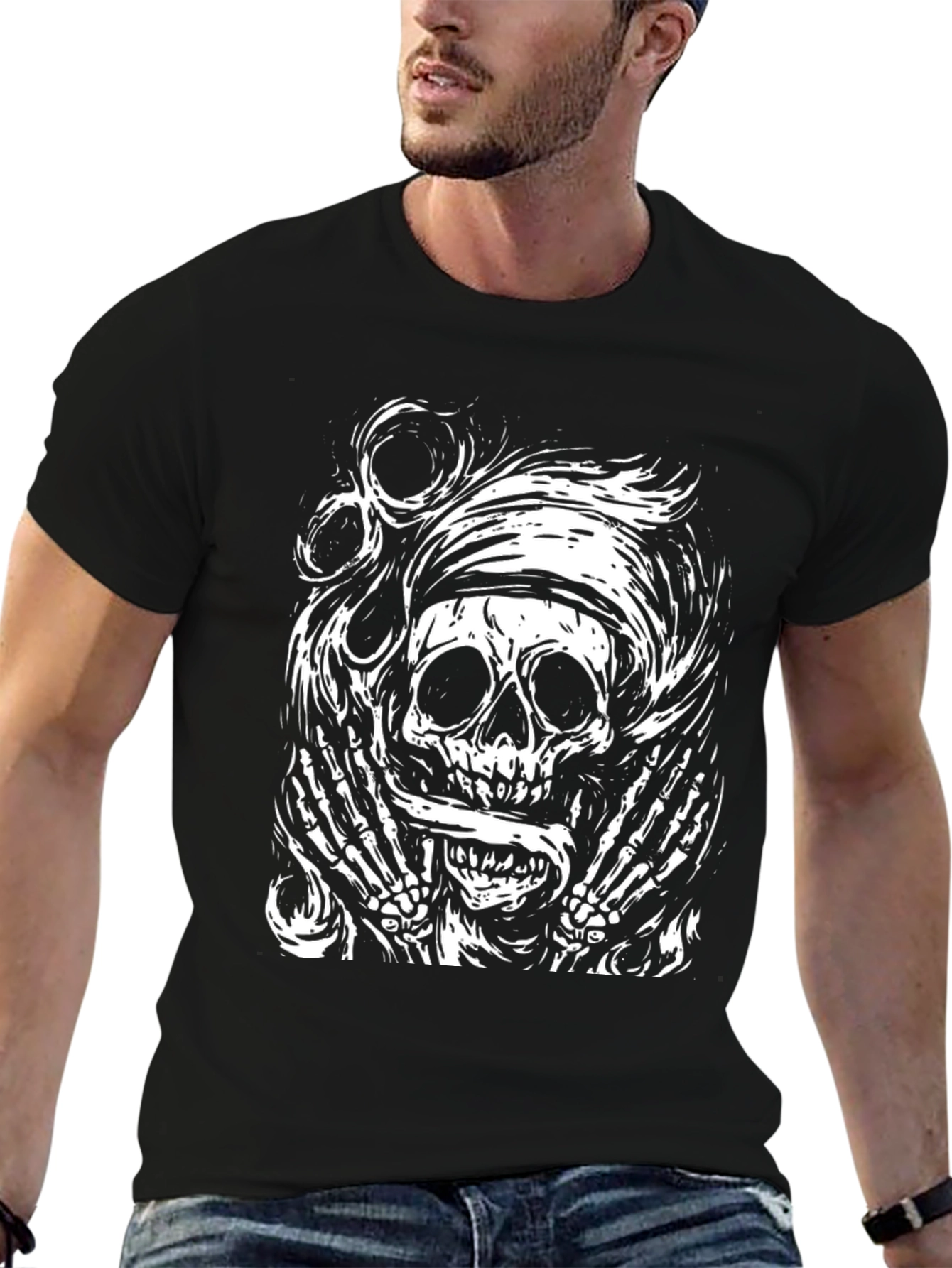 Skull Graphic Tee - Black Cotton T-Shirt