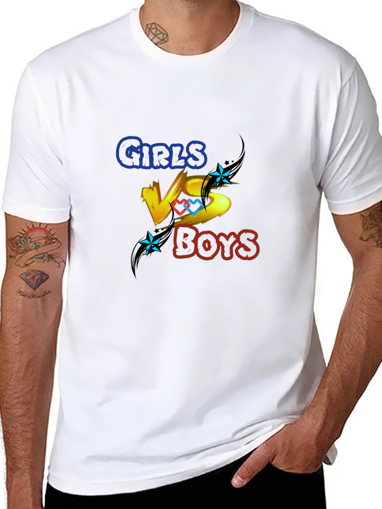 Girls vs Boys Graphic Print Crew Neck T-Shirt