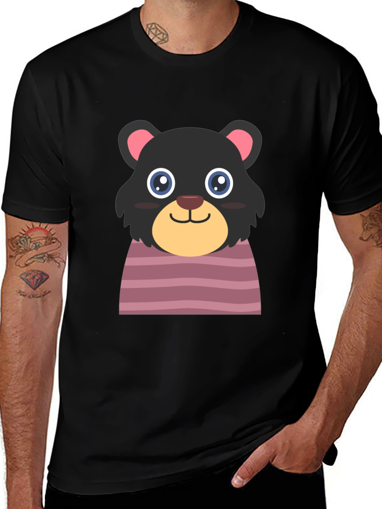 Cute Cartoon Bear Black T-Shirt