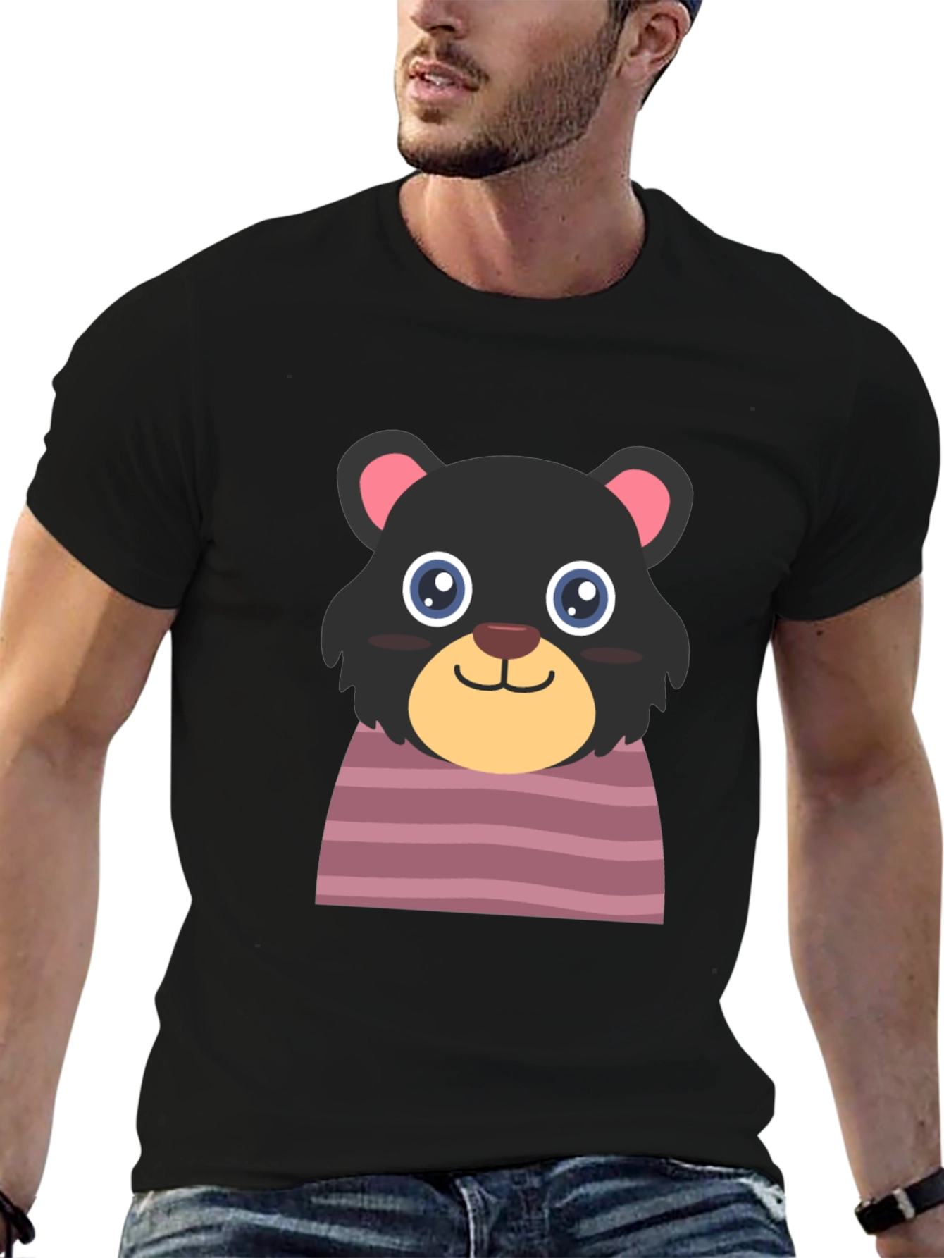Cute Cartoon Bear Black T-Shirt