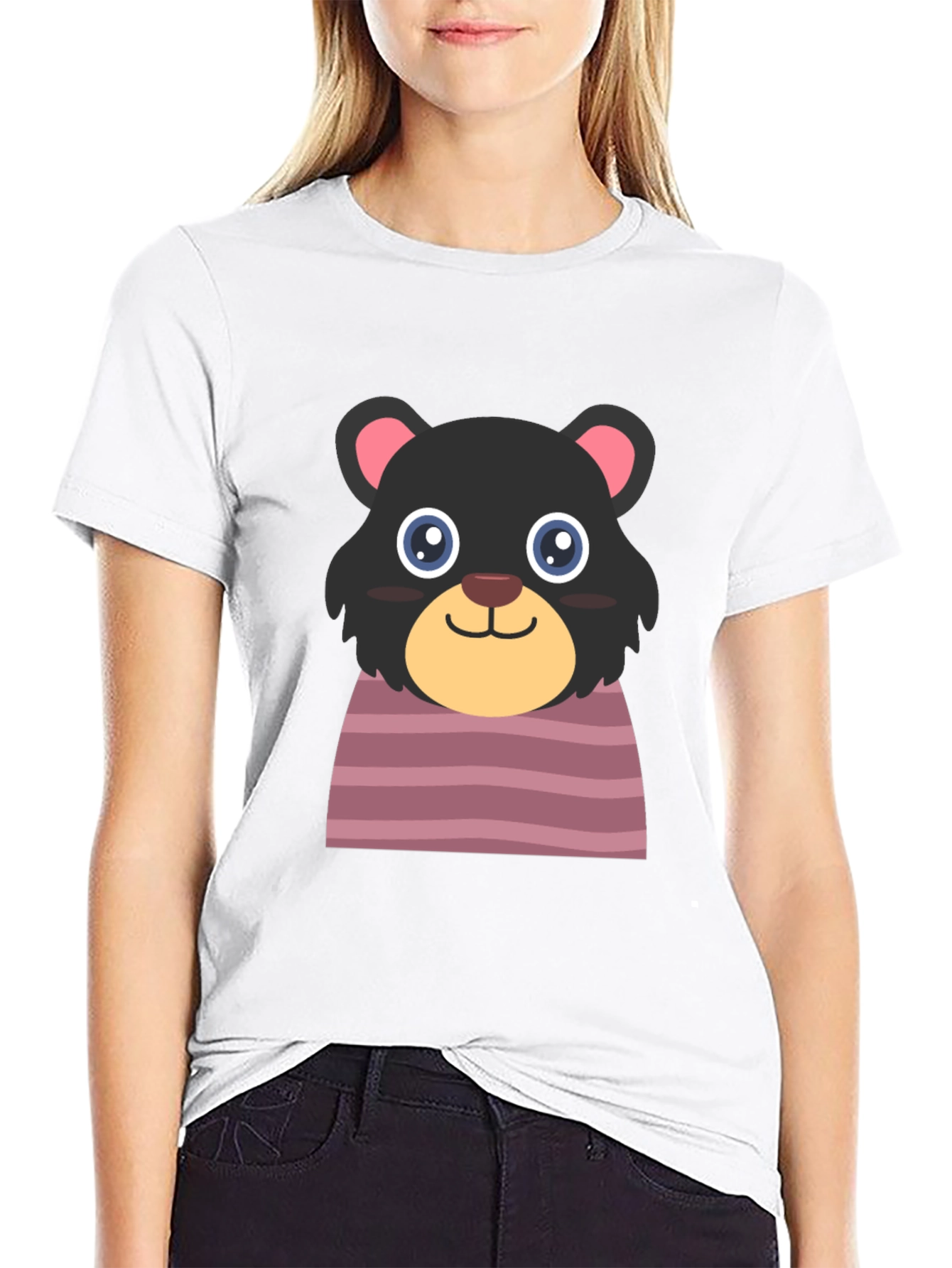 Cute Cartoon Bear Black T-Shirt