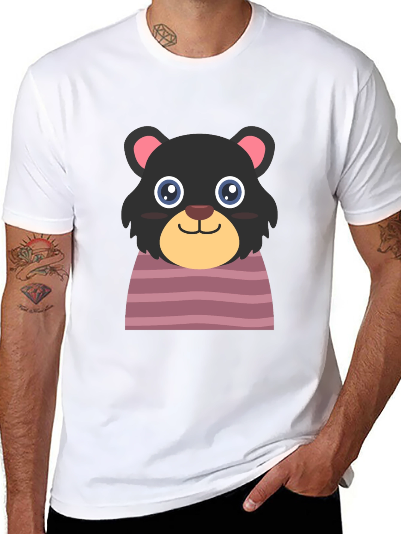 Cute Cartoon Bear Black T-Shirt