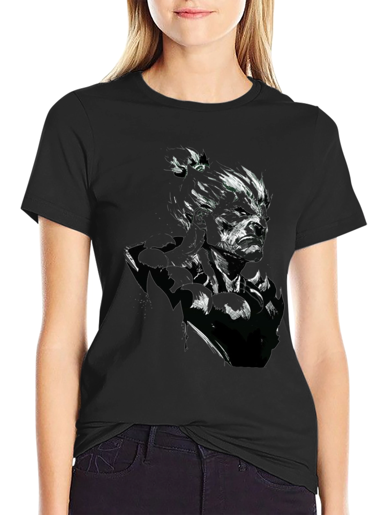 Graphic Print Black T-Shirt - Artistic Warrior Design