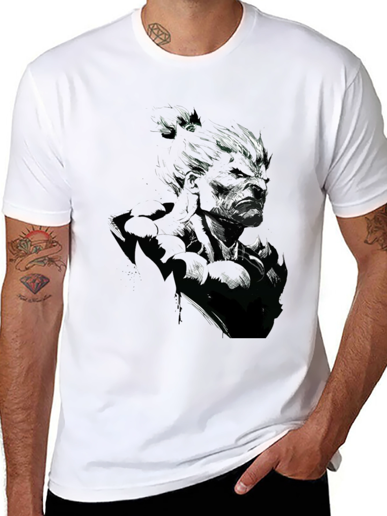 Graphic Print Black T-Shirt - Artistic Warrior Design
