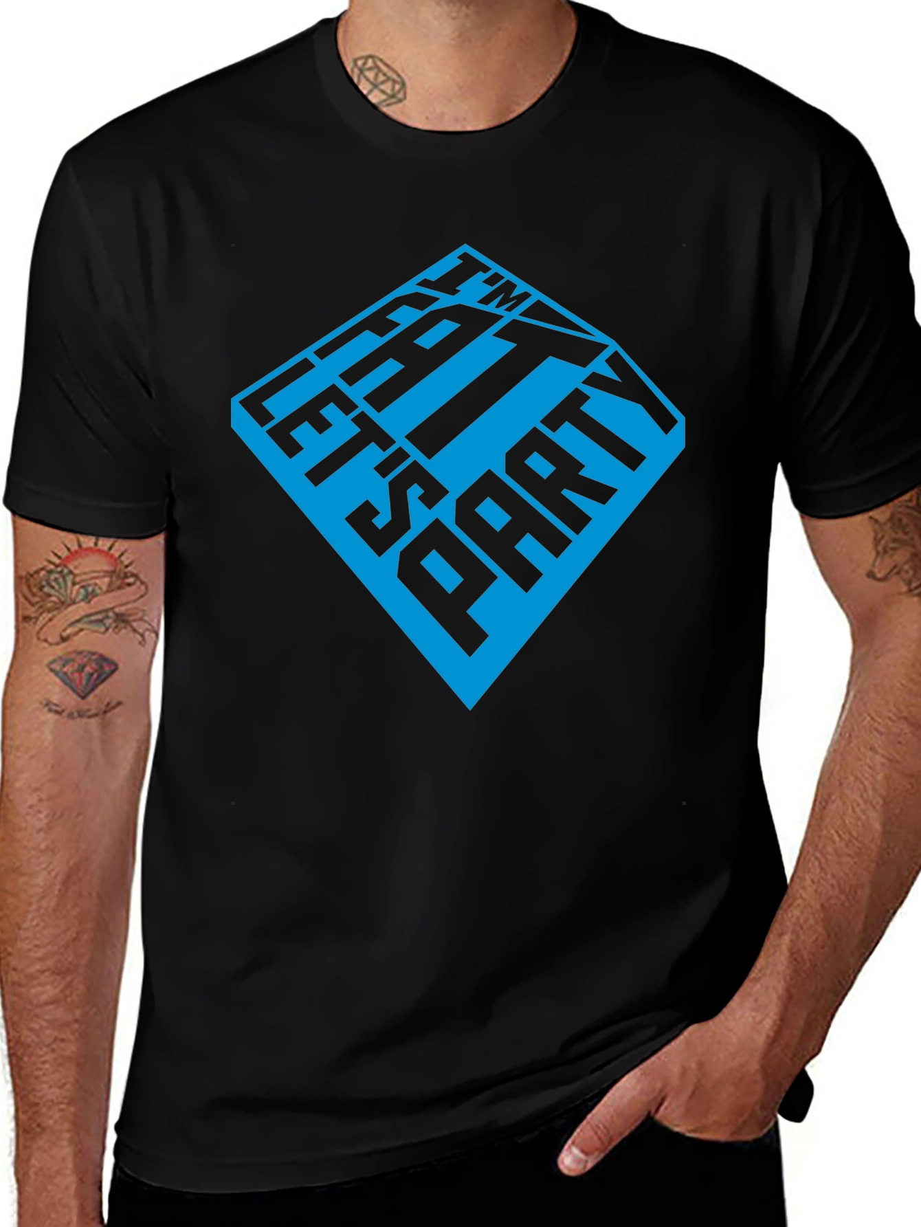 Im Here Lets Party Mens Black Graphic T-Shirt