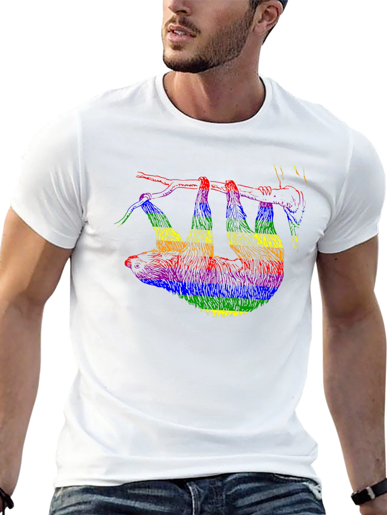 Rainbow Sloth Graphic Tee - Quirky Unisex T-Shirt
