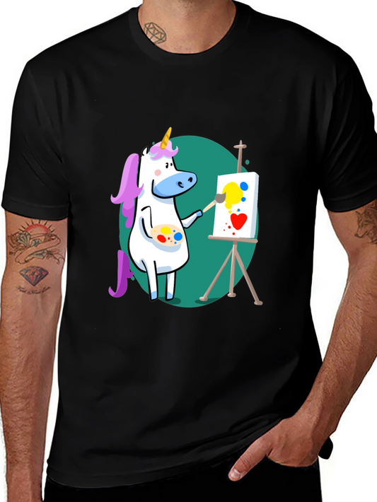 Unicorn Artist Graphic Tee - Black Cotton T-Shirt