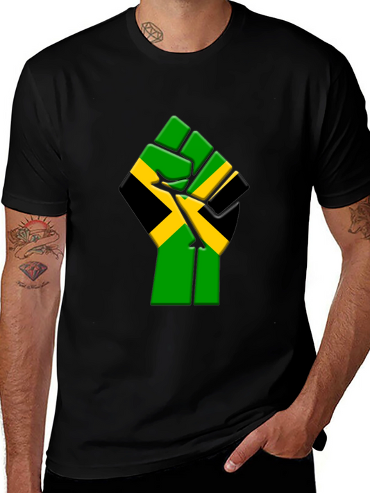 Jamaica Flag Fist Graphic T-Shirt - Black