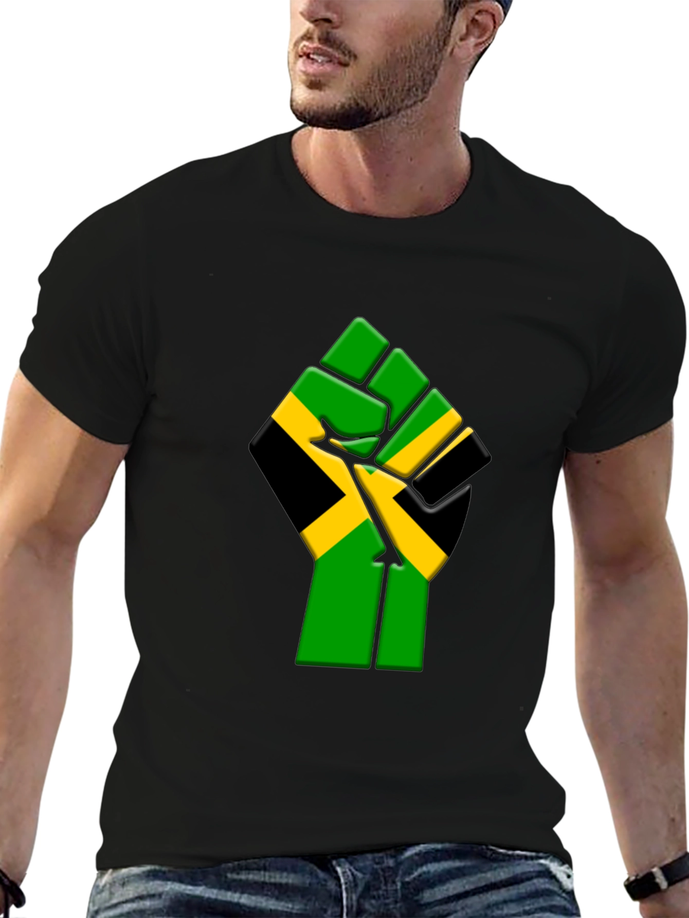 Jamaica Flag Fist Graphic T-Shirt - Black