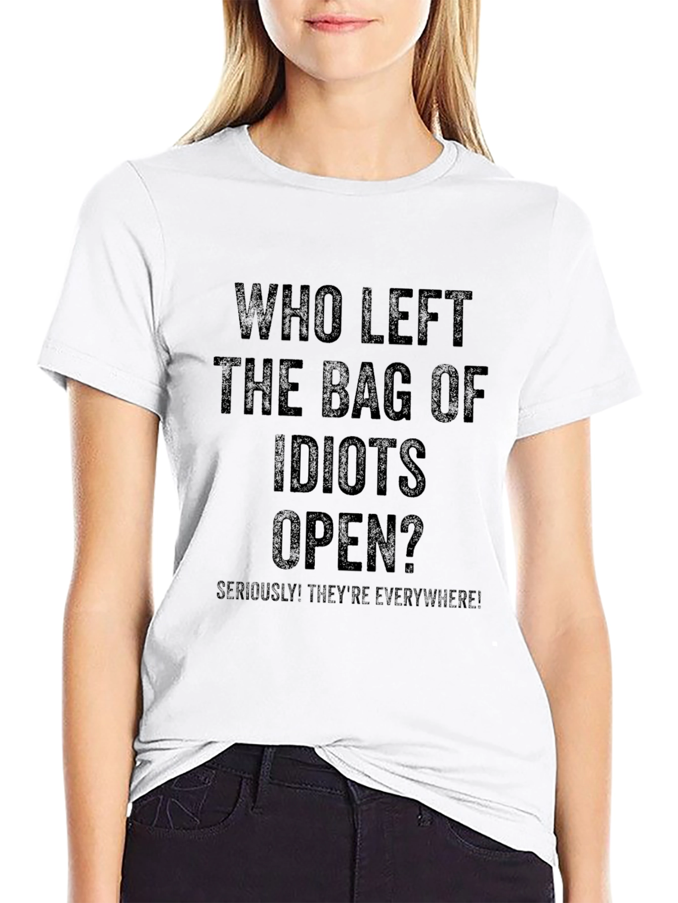 Who Left Idiots Open? Black Graphic T-Shirt