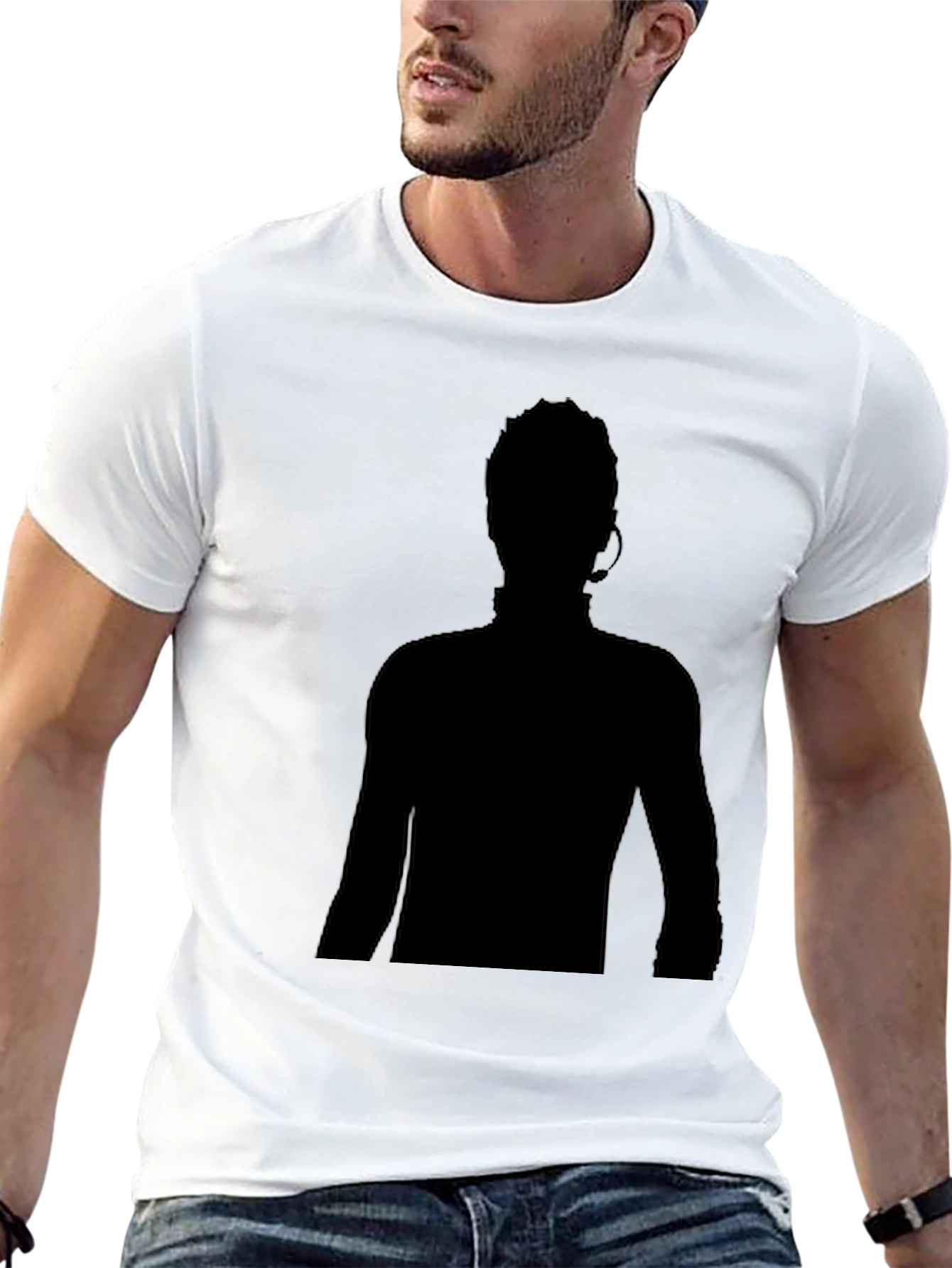 Black T-Shirt with Silhouetted Figure Print