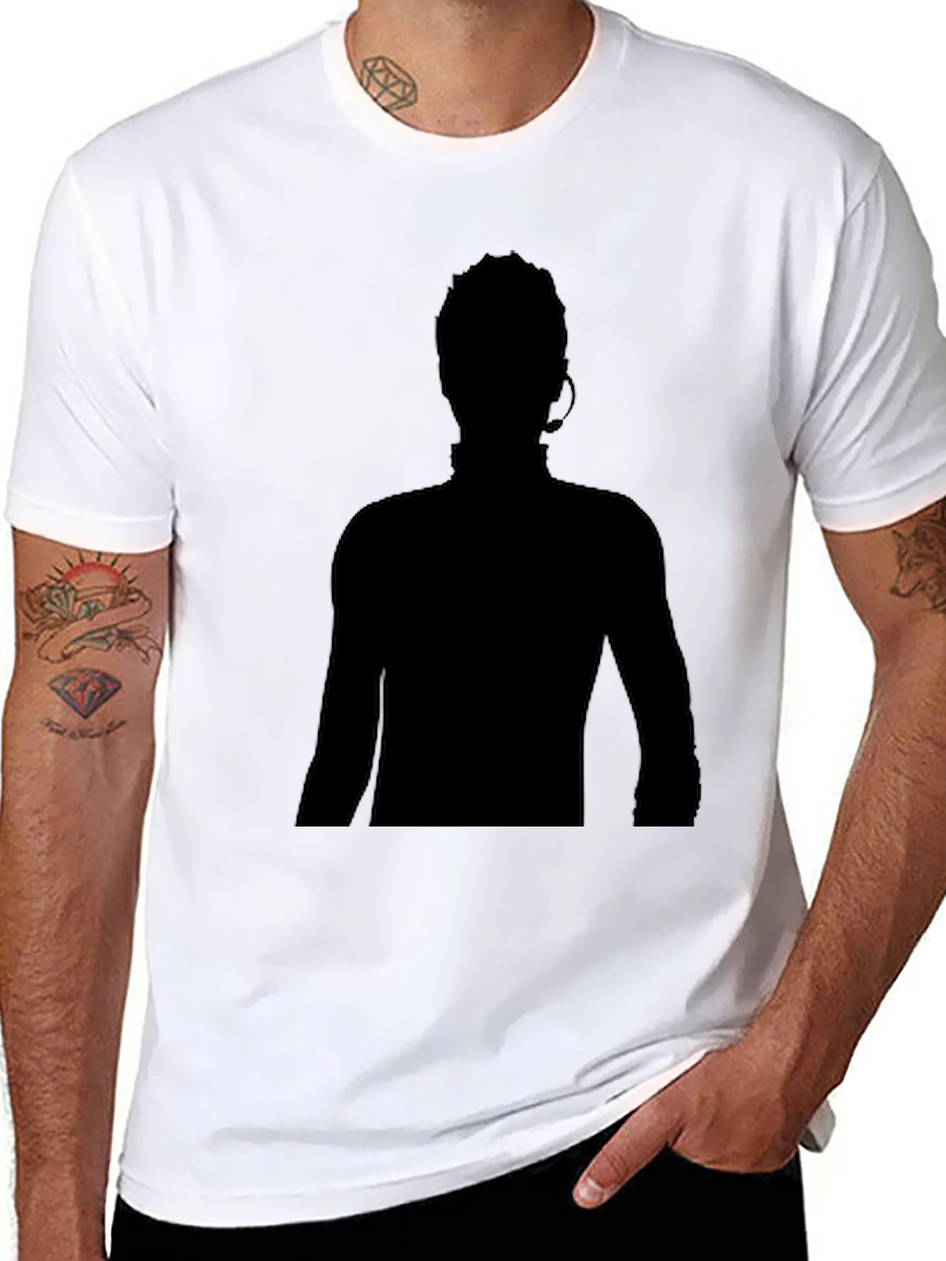 Black T-Shirt with Silhouetted Figure Print
