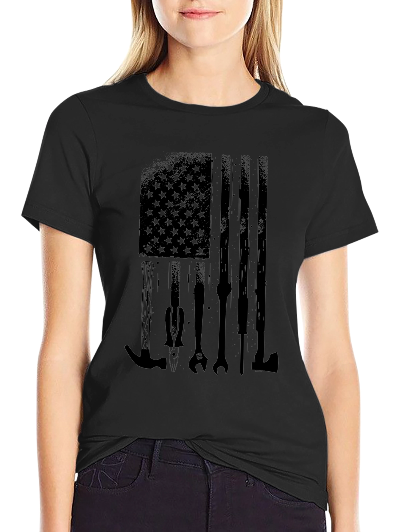 American Flag Tool T-Shirt - Black
