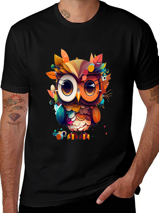 Colorful Owl Graphic Tee - Mens Black T-Shirt