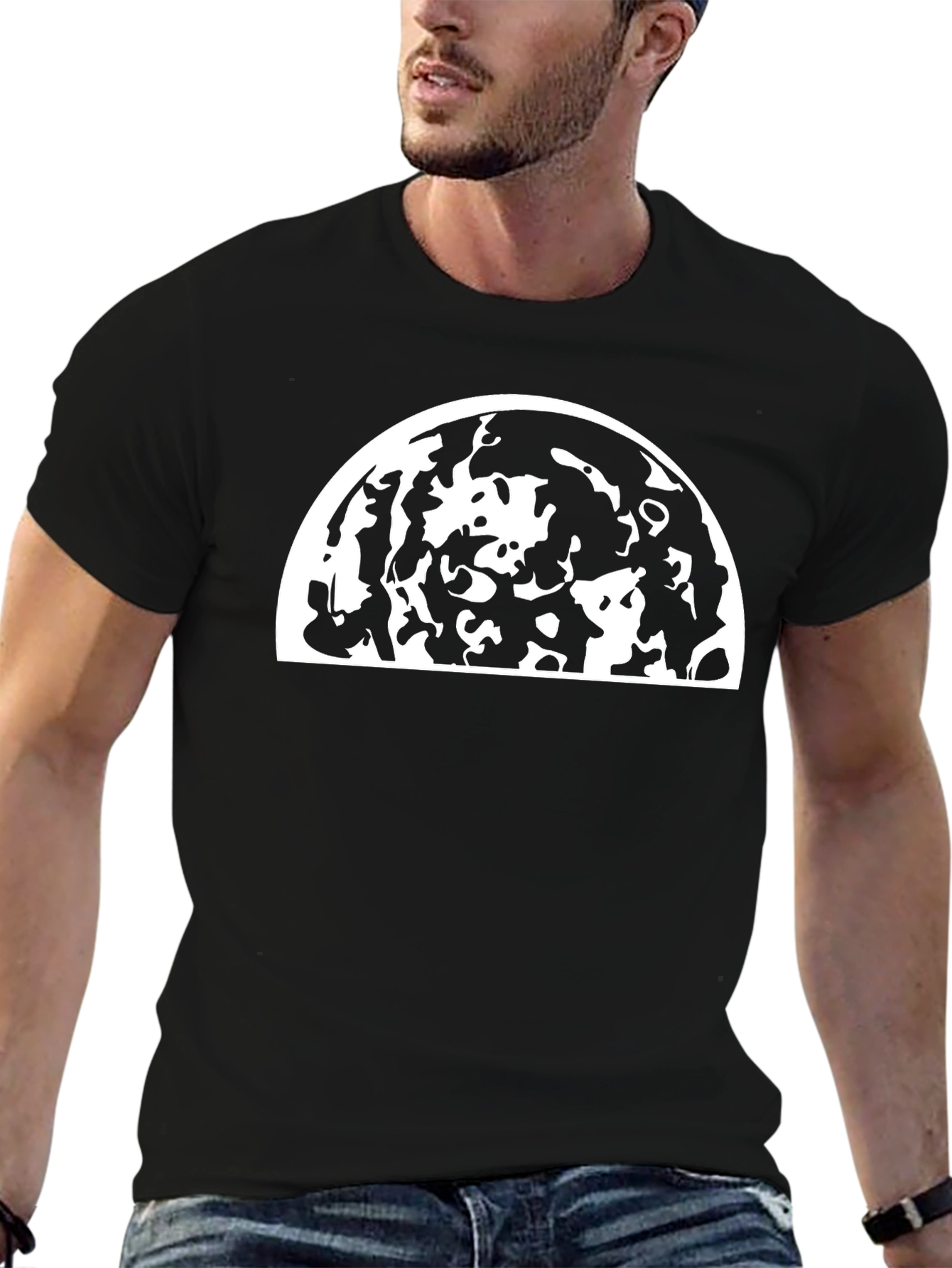 Abstract Moon Graphic Black T-Shirt
