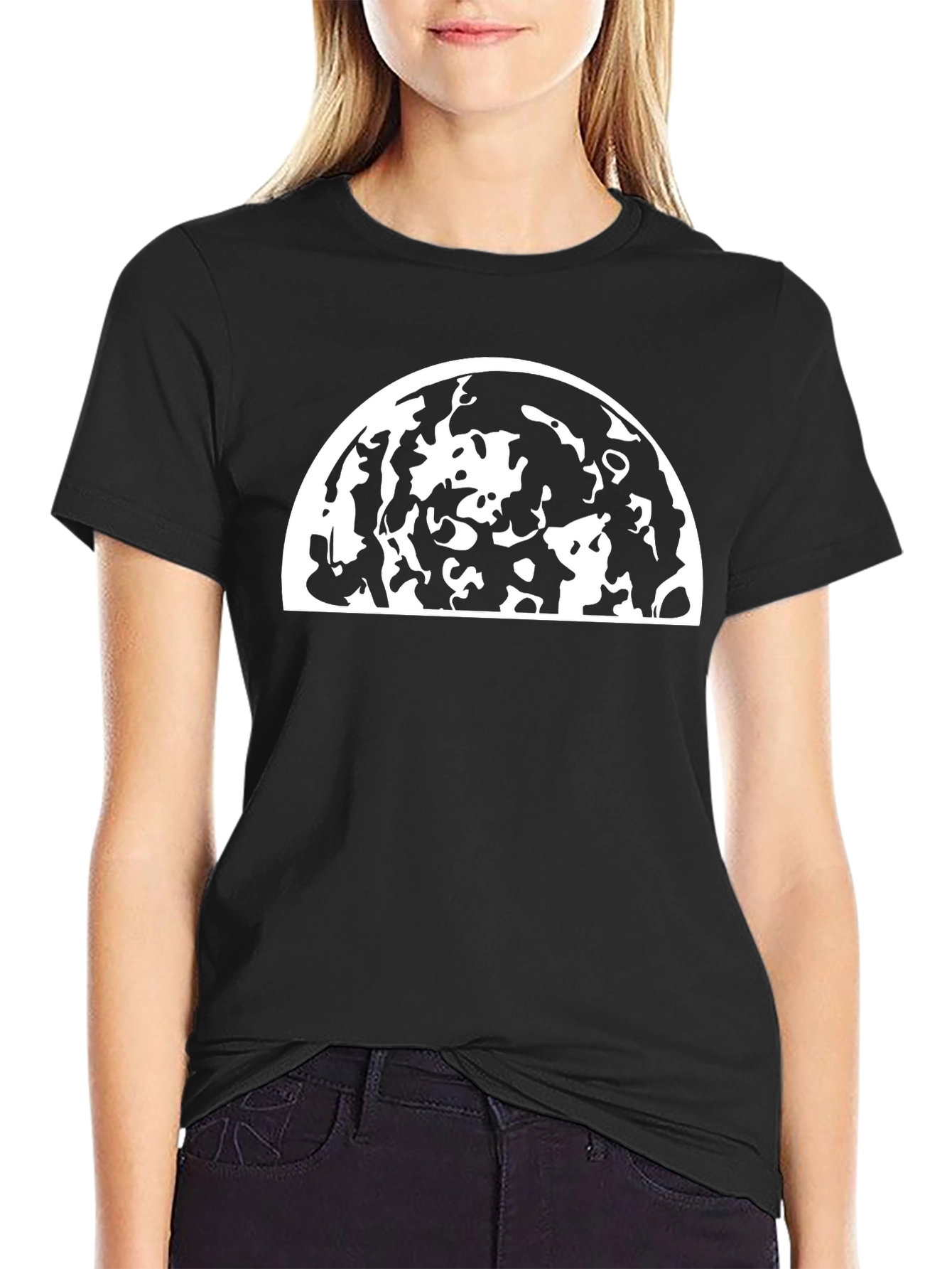 Abstract Moon Graphic Black T-Shirt