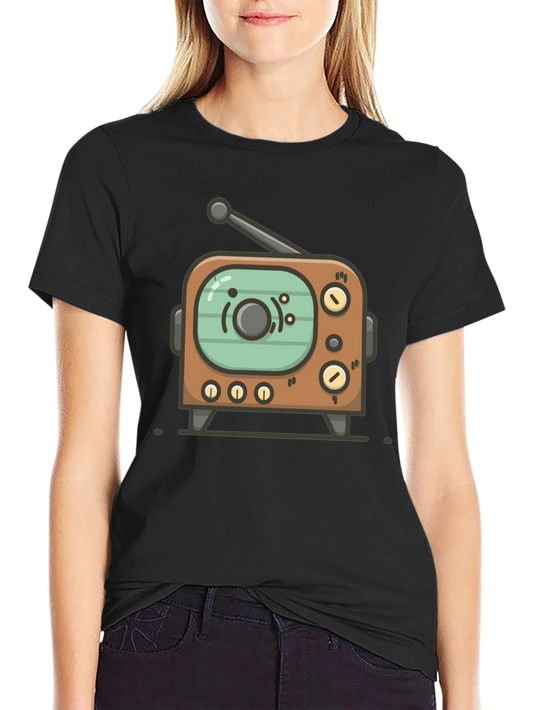 Retro TV Graphic Tee - Vintage Style Black T-Shirt