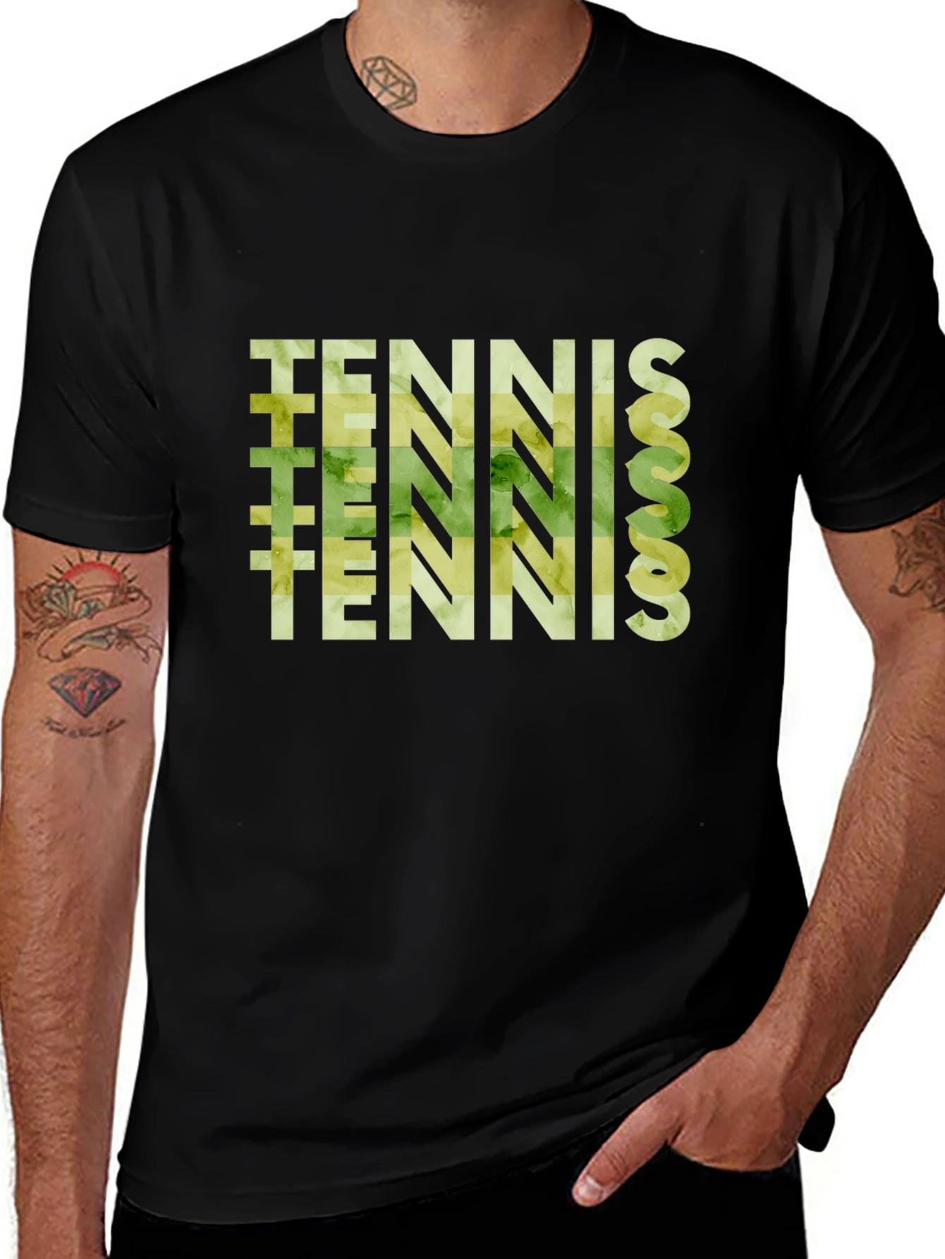 Tennis Graphic Print Black T-Shirt