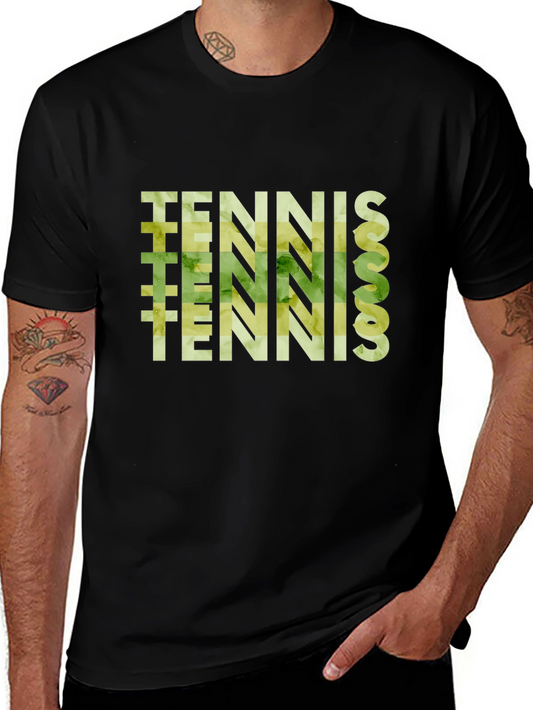 Tennis Graphic Print Black T-Shirt