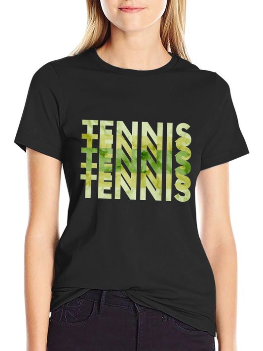 Tennis Graphic Print Black T-Shirt